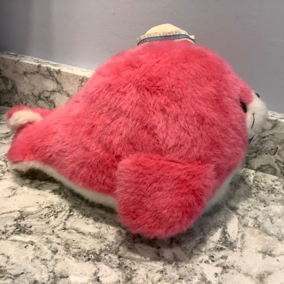 Vintage Sanrio 9” tall Pink Plush Stuffed Seal Sealion w/ mini sailor hat - Picture 4 of 11